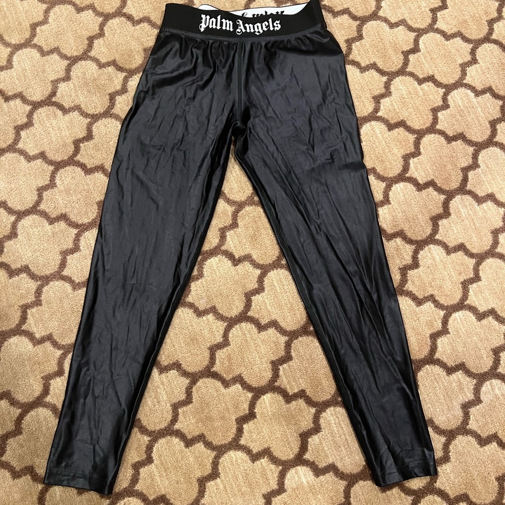 Palm Angels Black Logo Waistband Leggings
